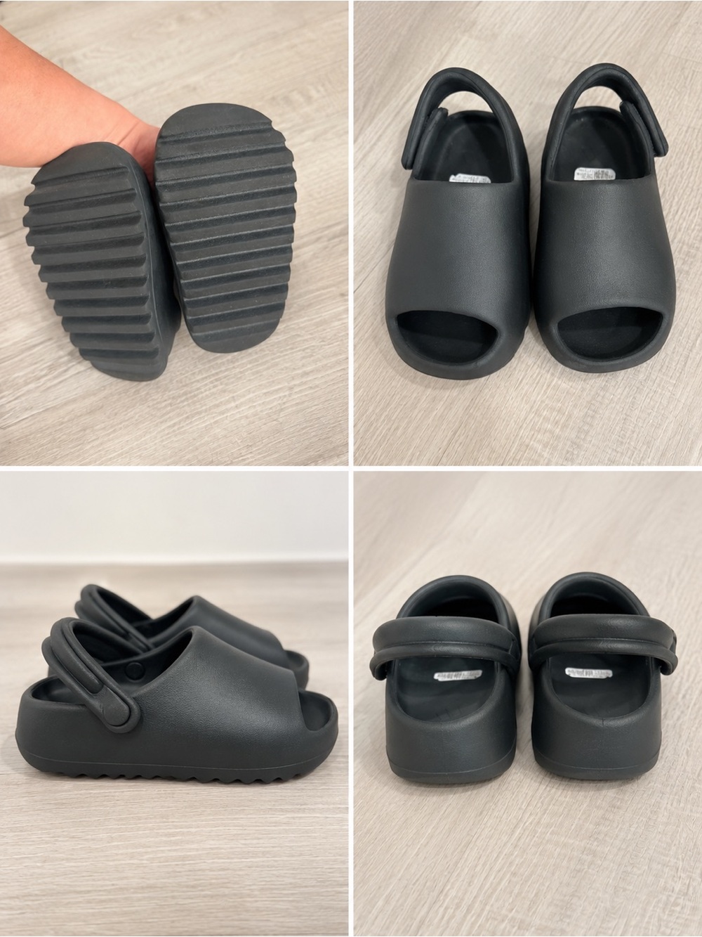 Yeezy Kids Black Slip-On Sandals with Adjustable Back Strap